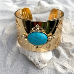 Bracelet manchette dorée avec turquoise véritable