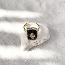 Bague dorée et noire losange