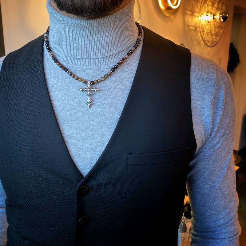 Collier Homme perles Croix | Il-umine