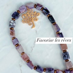 Collier violet Charoïte et arbre de vie