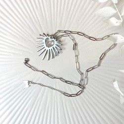 Collier coeur quartz rose