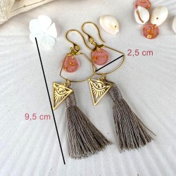 Collection Miroir d'Âmes - Boucles d'oreilles pompon Taupe et rose