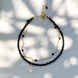 Bracelet fin en spinelle noir avec lotus