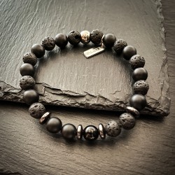 Braelet Homme noir pierre de lave