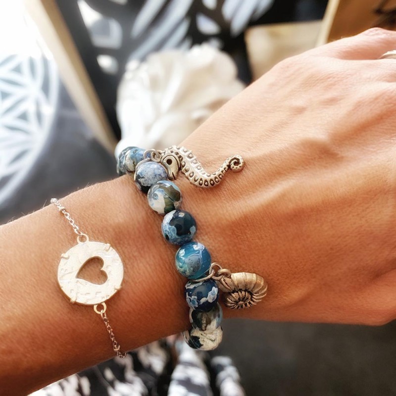Bracelet femme agates et breloques marines