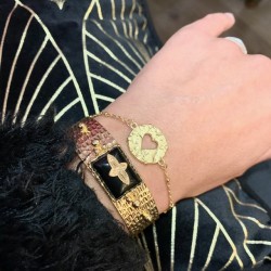 Manchette martelée dorée avec agate