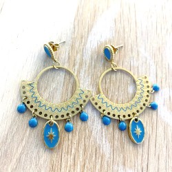 Boucles d'oreilles ethniques turquoise et dorées