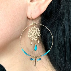 Boucles d'oreilles arabesques dorées et turquoise