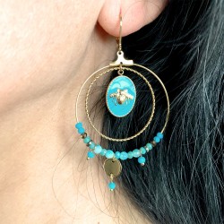 Boucles d'oreilles abeilles bleues turquoise